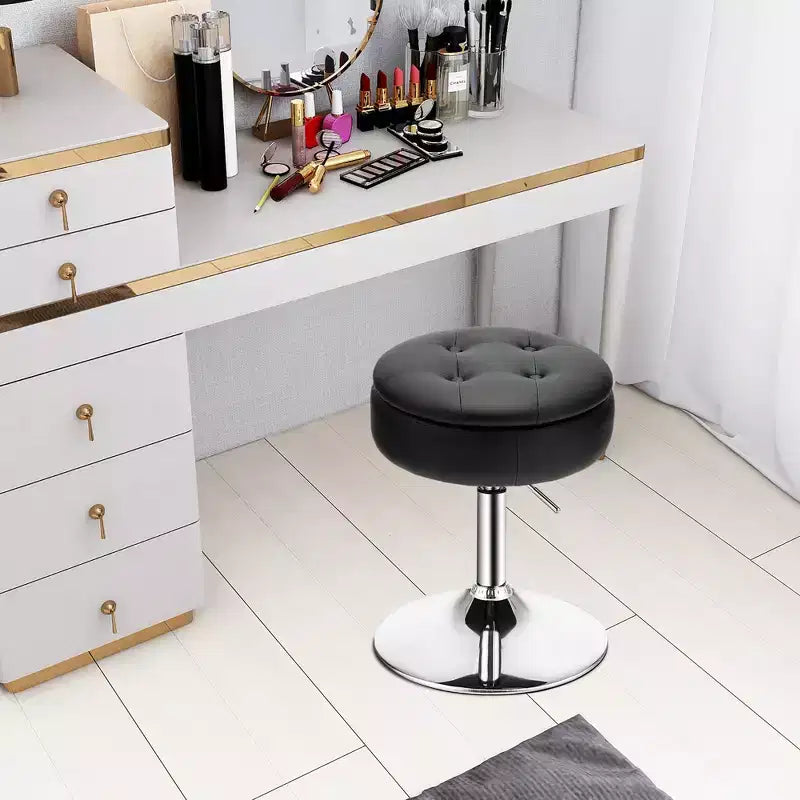 Costway Lot de 3 tabourets de coiffeuse réglables pivotants à 360° avec rangement et plateau, Blanc/Noir/Rose