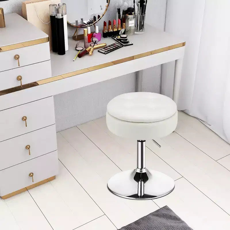 Costway Lot de 3 tabourets de coiffeuse réglables pivotants à 360° avec rangement et plateau, Blanc/Noir/Rose