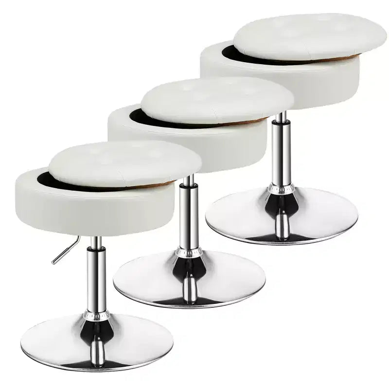 Costway Lot de 3 tabourets de coiffeuse réglables pivotants à 360° avec rangement et plateau, Blanc/Noir/Rose