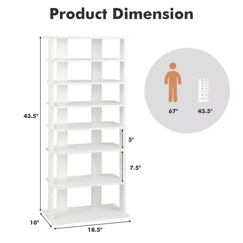 Costway Range-chaussures breveté à 7 niveaux, double rangée, organisateur de rangement vertical en bois, blanc rustique/marron