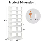 Costway Range-chaussures breveté à 7 niveaux, double rangée, organisateur de rangement vertical en bois, blanc rustique/marron
