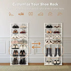 Costway Range-chaussures breveté à 7 niveaux, double rangée, organisateur de rangement vertical en bois, blanc rustique/marron