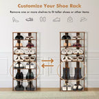 Costway Range-chaussures breveté à 7 niveaux, double rangée, organisateur de rangement vertical en bois, blanc rustique/marron
