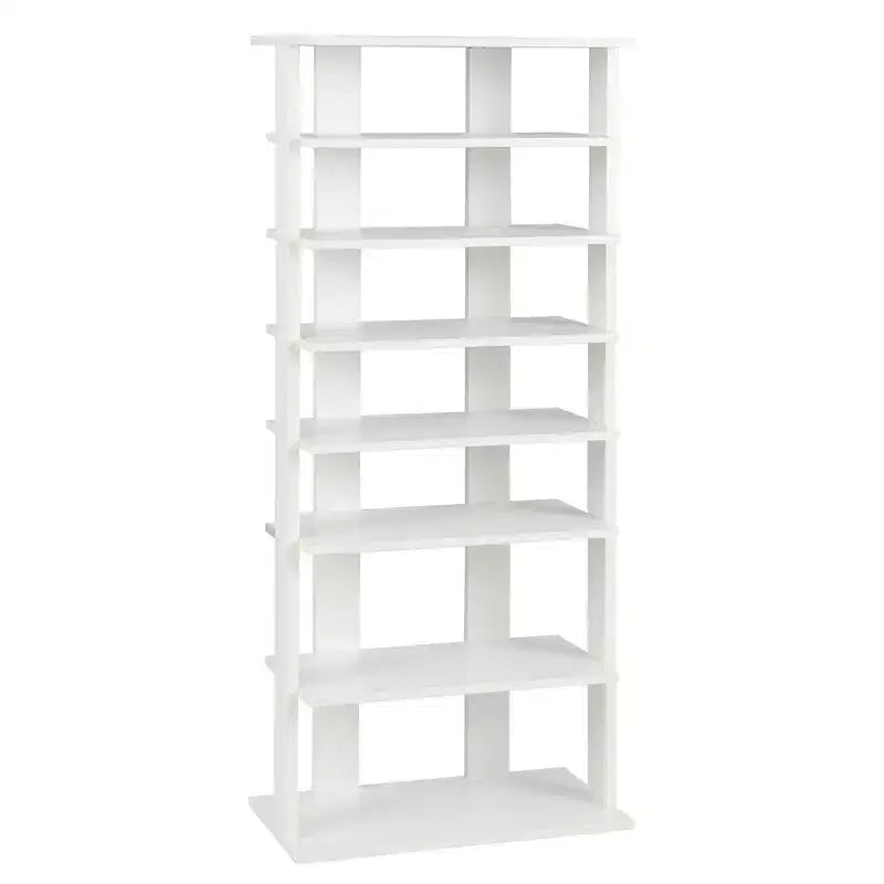 Costway Range-chaussures breveté à 7 niveaux, double rangée, organisateur de rangement vertical en bois, blanc rustique/marron
