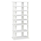 Costway Range-chaussures breveté à 7 niveaux, double rangée, organisateur de rangement vertical en bois, blanc rustique/marron