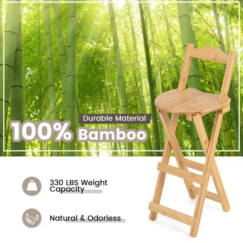 Costway Lot de 4 tabourets de bar pliants en bambou, hauteur comptoir, chaises de salle à manger sans installation