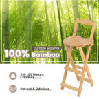 Costway Lot de 4 tabourets de bar pliants en bambou, hauteur comptoir, chaises de salle à manger sans installation