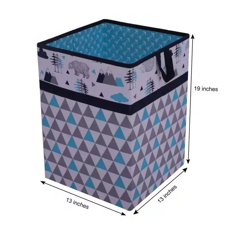 Bacati - Panier à Linge Pliable Garçons Woodlands Aqua/Marine/Gris