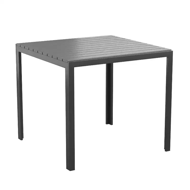 Merrick Lane All-Weather Indoor/Outdoor Square Patio Dining Table for 4 with Steel Frame and Poly Resin Slatted Top - Black