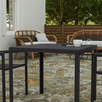 Merrick Lane Table à Manger Carrée d'Extérieur/Intérieur Tout Temps pour 4 Personnes avec Cadre en Acier et Plateau à Lattes en Résine - Noir
