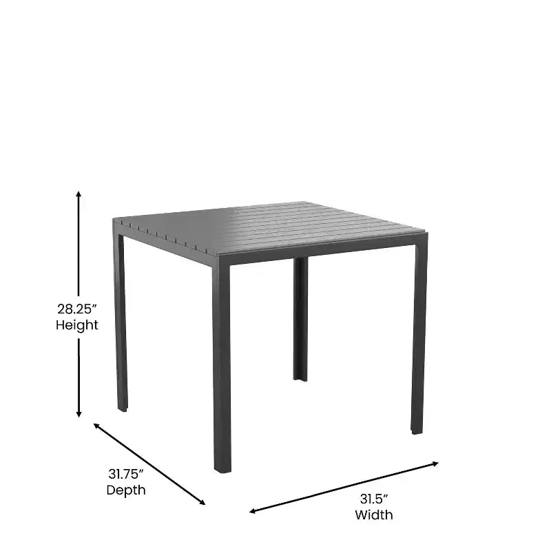 Merrick Lane Table à Manger Carrée d'Extérieur/Intérieur Tout Temps pour 4 Personnes avec Cadre en Acier et Plateau à Lattes en Résine - Noir