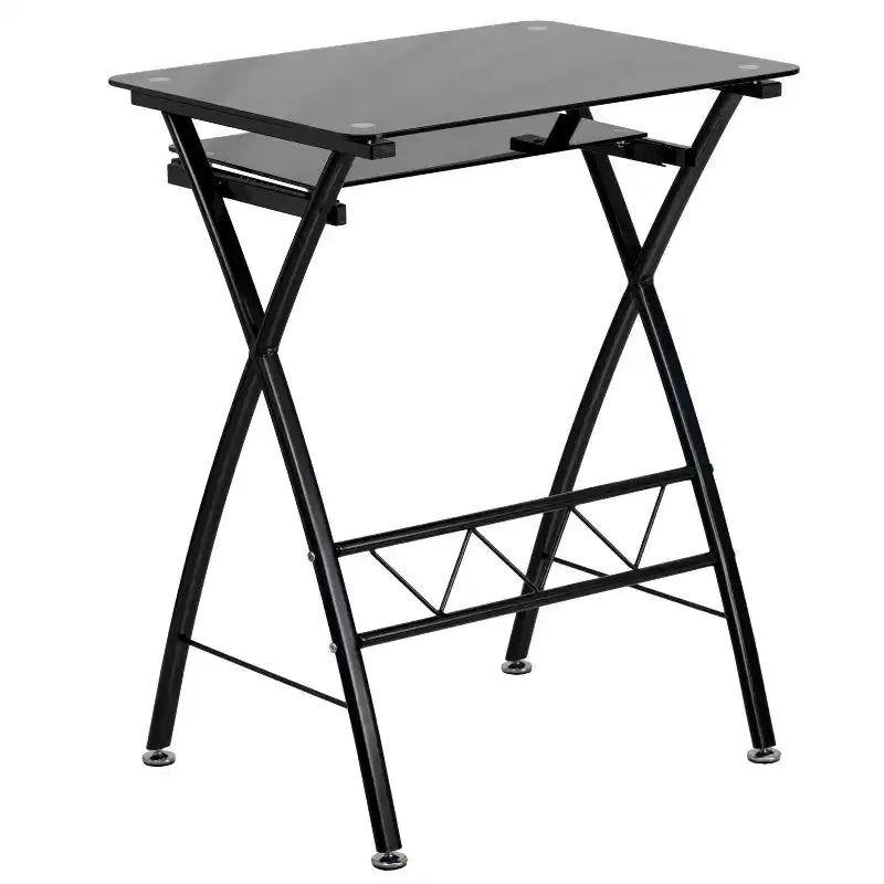 Bureau d'ordinateur Emma et Oliver en verre trempé avec tablette coulissante pour clavier