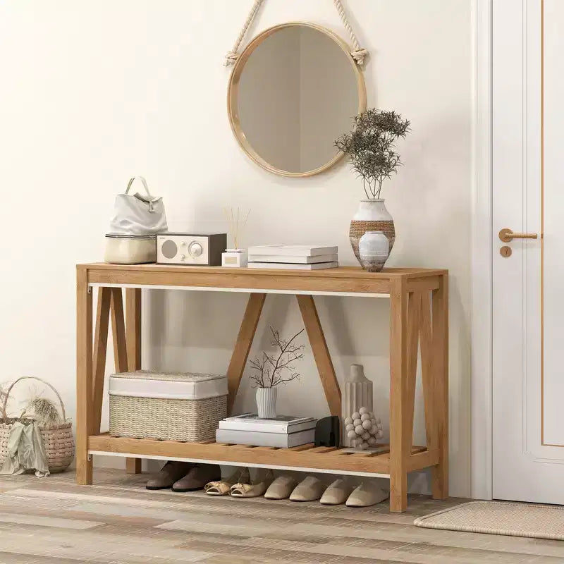 HOMCOM Table Console de Ferme avec Étagère de Rangement, Table de Canapé Rustique avec Dispositif Anti-basculement pour Meuble de Salon, Chambre et Entrée