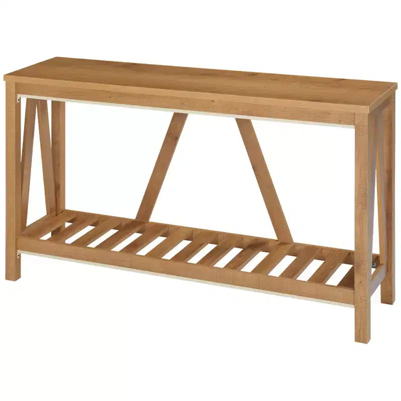 HOMCOM Table Console de Ferme avec Étagère de Rangement, Table de Canapé Rustique avec Dispositif Anti-basculement pour Meuble de Salon, Chambre et Entrée