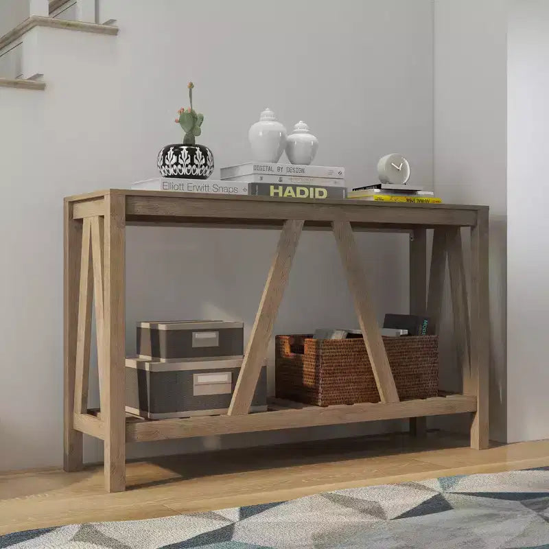 HOMCOM Table Console de Ferme avec Étagère de Rangement, Table de Canapé Rustique avec Dispositif Anti-basculement pour Meuble de Salon, Chambre et Entrée