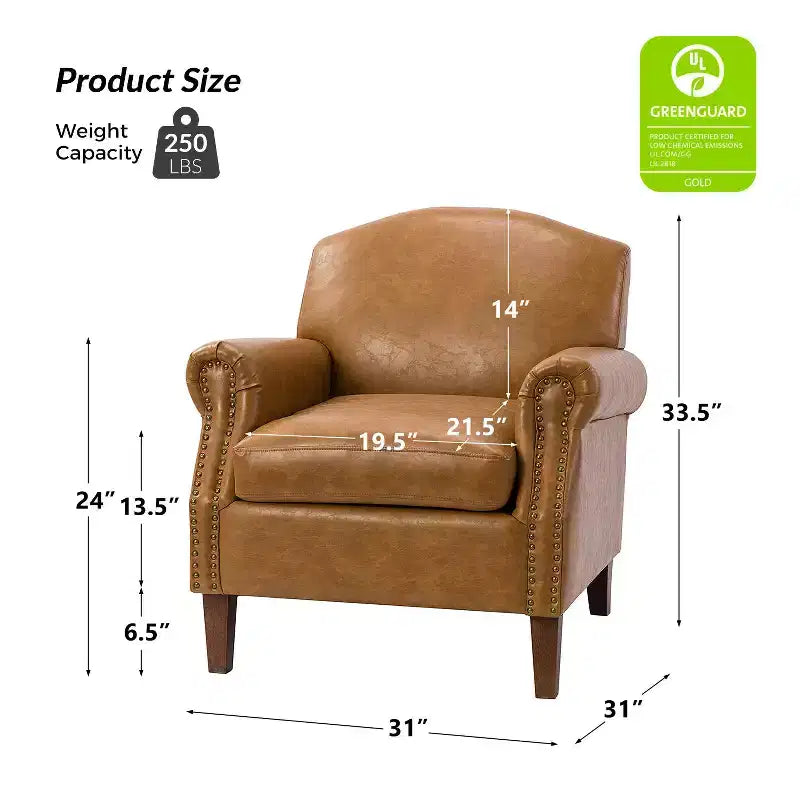 Fauteuil Gianluigi en similicuir végane de transition avec clous décoratifs et pieds en bois massif pour la chambre et le salon | ART OF LIVING DESIGNS