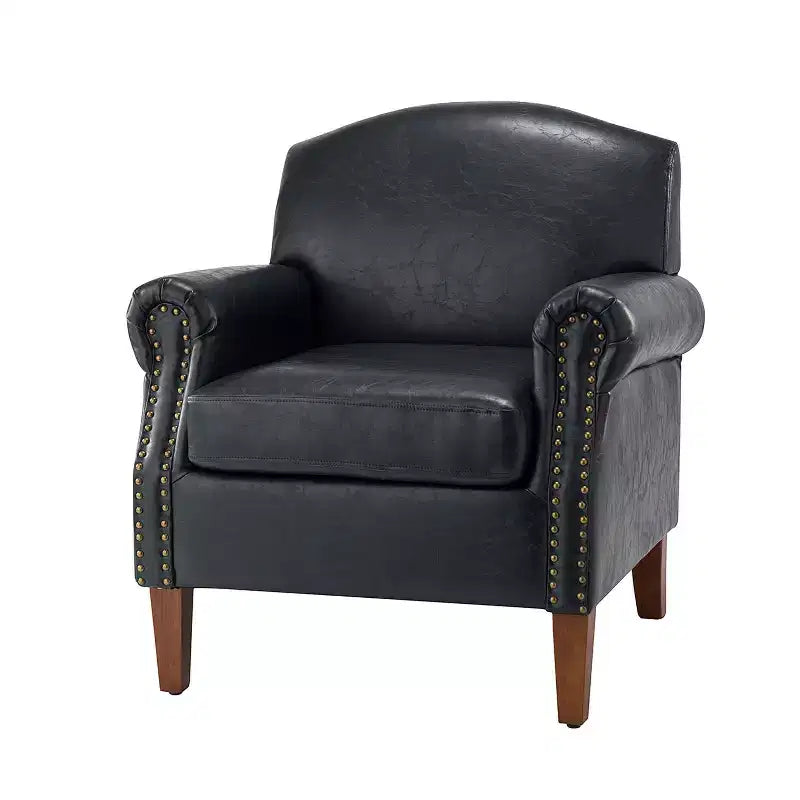 Fauteuil Gianluigi en similicuir végane de transition avec clous décoratifs et pieds en bois massif pour la chambre et le salon | ART OF LIVING DESIGNS