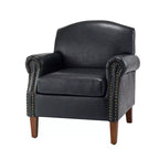 Fauteuil Gianluigi en similicuir végane de transition avec clous décoratifs et pieds en bois massif pour la chambre et le salon | ART OF LIVING DESIGNS