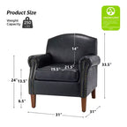 Fauteuil Gianluigi en similicuir végane de transition avec clous décoratifs et pieds en bois massif pour la chambre et le salon | ART OF LIVING DESIGNS