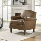 Fauteuil Gianluigi en similicuir végane de transition avec clous décoratifs et pieds en bois massif pour la chambre et le salon | ART OF LIVING DESIGNS