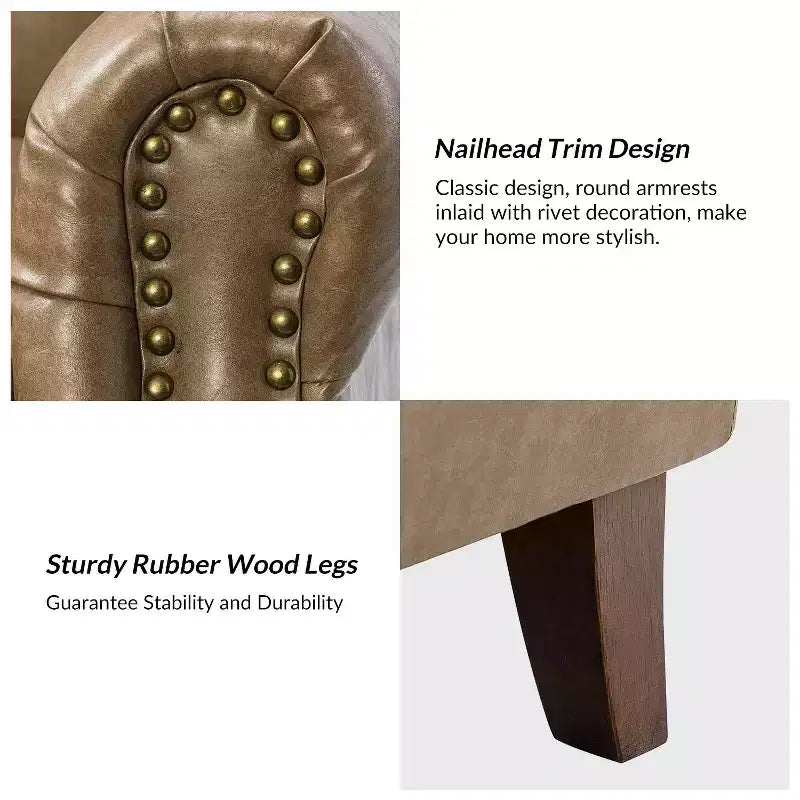 Fauteuil Gianluigi en similicuir végane de transition avec clous décoratifs et pieds en bois massif pour la chambre et le salon | ART OF LIVING DESIGNS