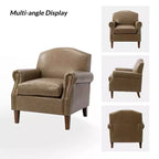 Fauteuil Gianluigi en similicuir végane de transition avec clous décoratifs et pieds en bois massif pour la chambre et le salon | ART OF LIVING DESIGNS