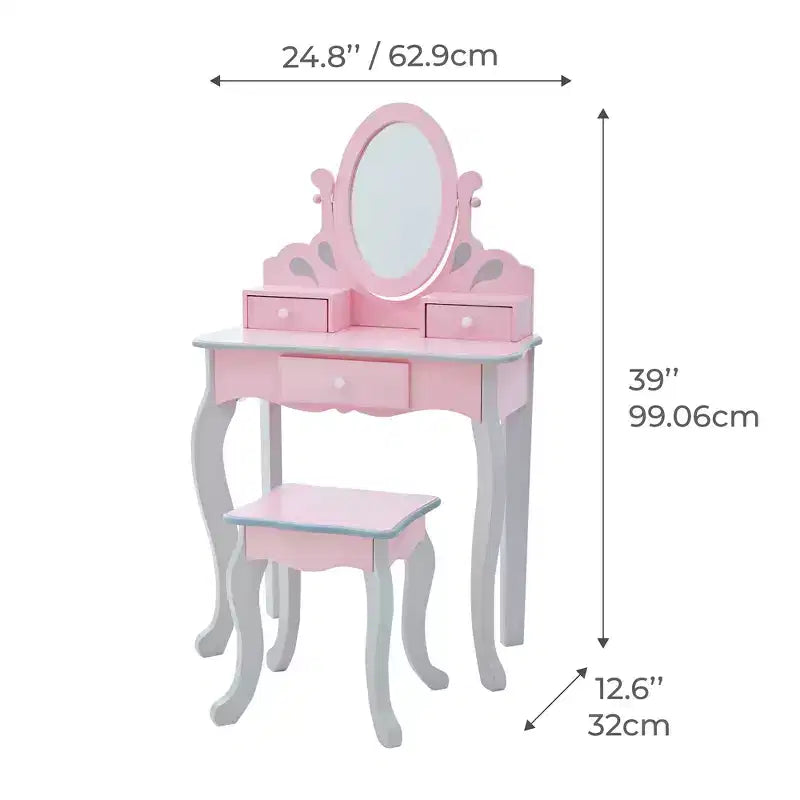 Coiffeuse pour enfant en bois Raiponce Fantasy Fields avec tabouret, rangement et miroir