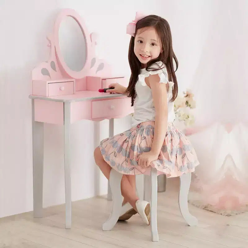 Coiffeuse pour enfant en bois Raiponce Fantasy Fields avec tabouret, rangement et miroir