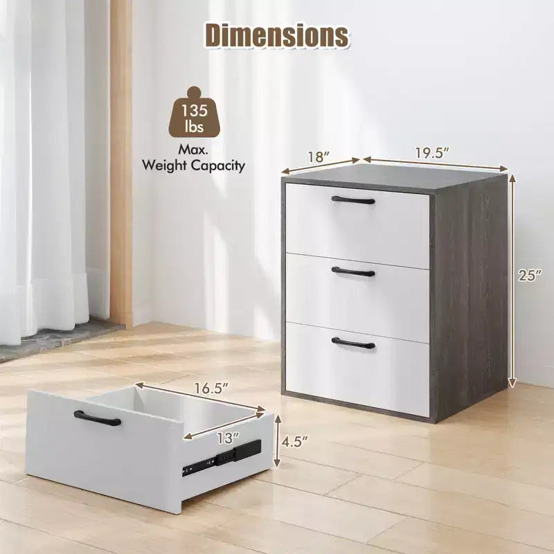 Commode Costway à 3 tiroirs Meuble de Rangement avec Grand Espace de Rangement Organiseur