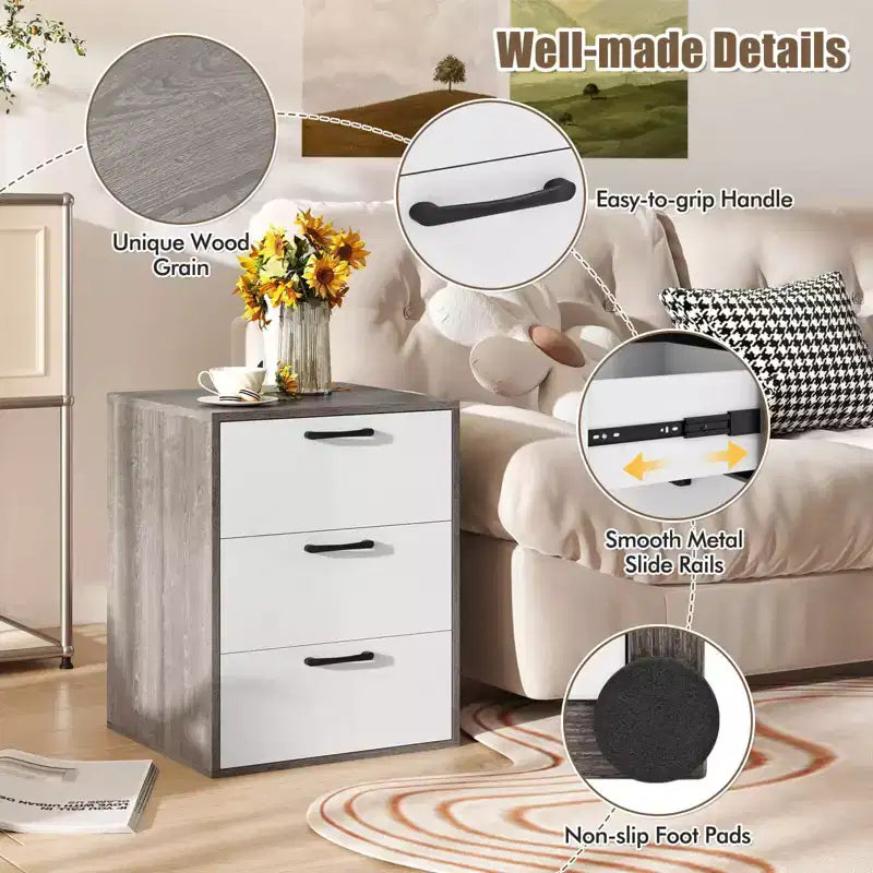 Commode Costway à 3 tiroirs Meuble de Rangement avec Grand Espace de Rangement Organiseur