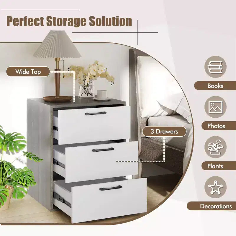 Commode Costway à 3 tiroirs Meuble de Rangement avec Grand Espace de Rangement Organiseur