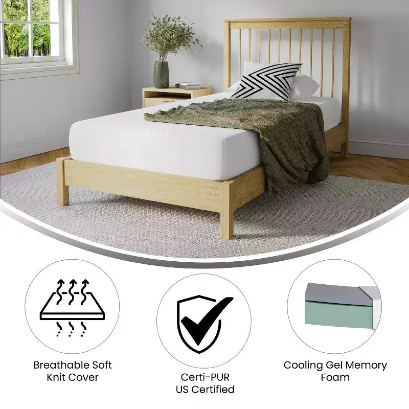 Matelas en mousse à mémoire de forme Merrick Lane CertiPUR-US infusé de charbon de bois et de gel rafraîchissant au thé vert