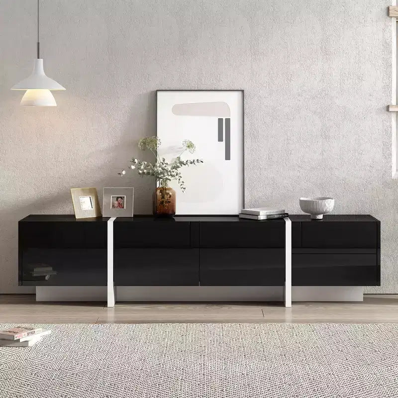 Meuble TV moderne pour téléviseurs jusqu'à 80 pouces avec surface UV brillante - ModernLuxe