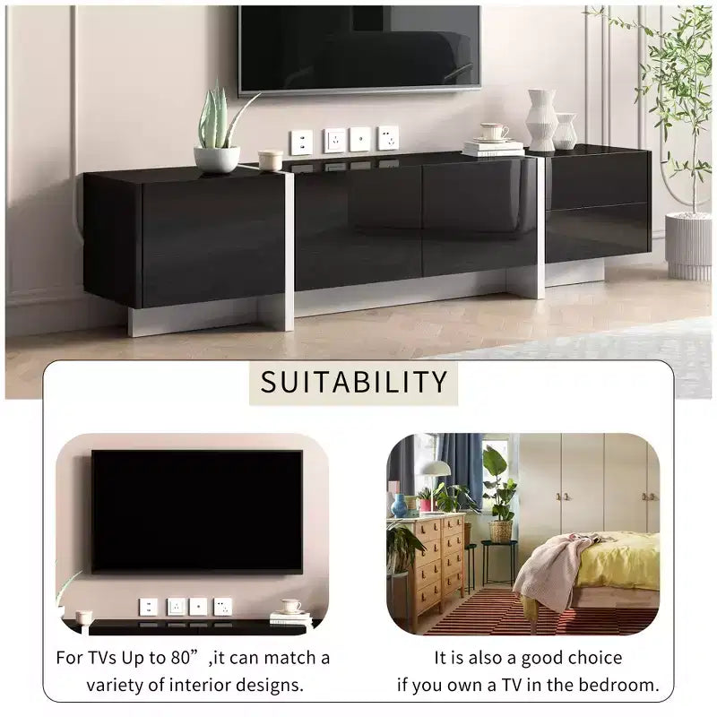 Meuble TV moderne pour téléviseurs jusqu'à 80 pouces avec surface UV brillante - ModernLuxe