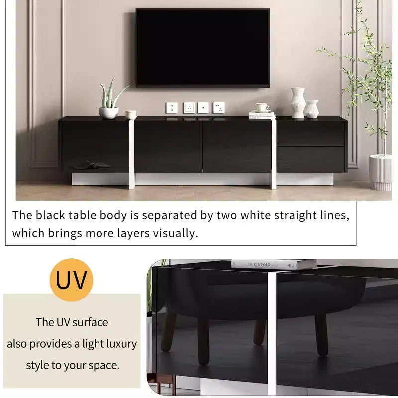 Meuble TV moderne pour téléviseurs jusqu'à 80 pouces avec surface UV brillante - ModernLuxe