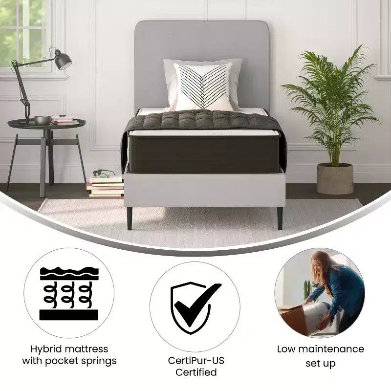 Matelas hybride Flash Furniture Dream de 25,4 cm, matelas en mousse haute densité et ressorts ensachés en boîte, mousse certifiée CertiPur-US