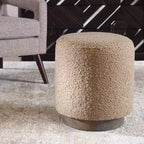 Pouf en bois large Uttermost Avila 16 avec base en bois et tissu latte