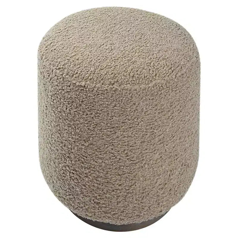 Pouf en bois large Uttermost Avila 16 avec base en bois et tissu latte