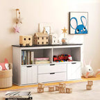 Costway Meuble de rangement jouets pour enfants Bibliothèque en bois Meuble TV avec tiroirs et plateau tableau noir