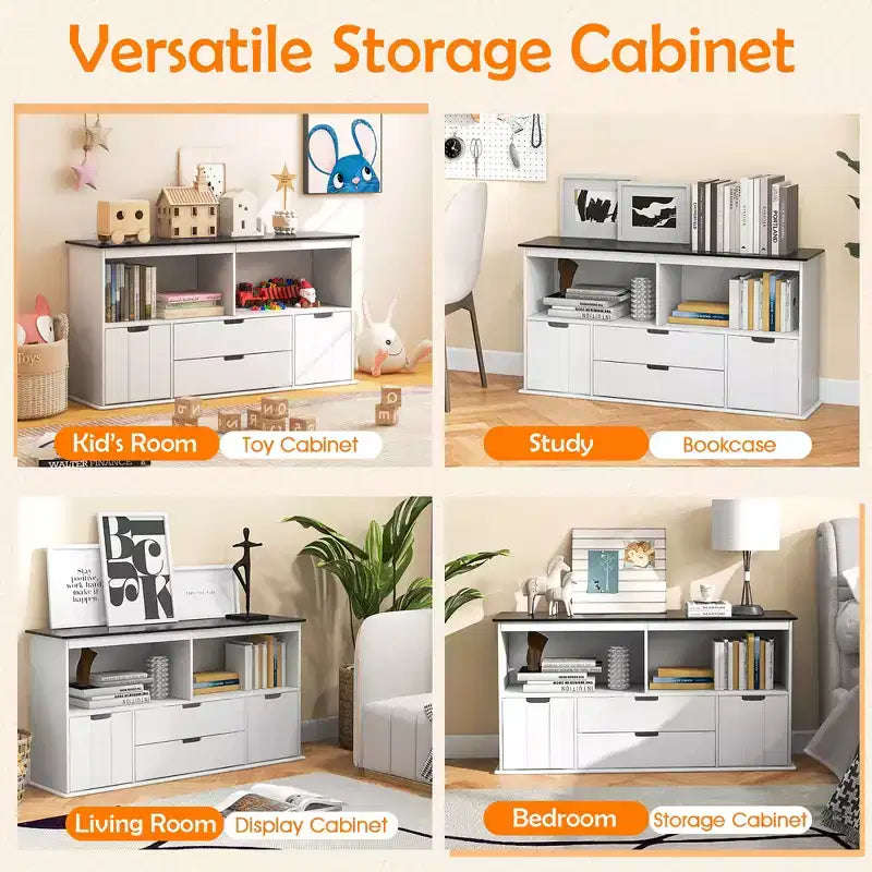Costway Meuble de rangement jouets pour enfants Bibliothèque en bois Meuble TV avec tiroirs et plateau tableau noir