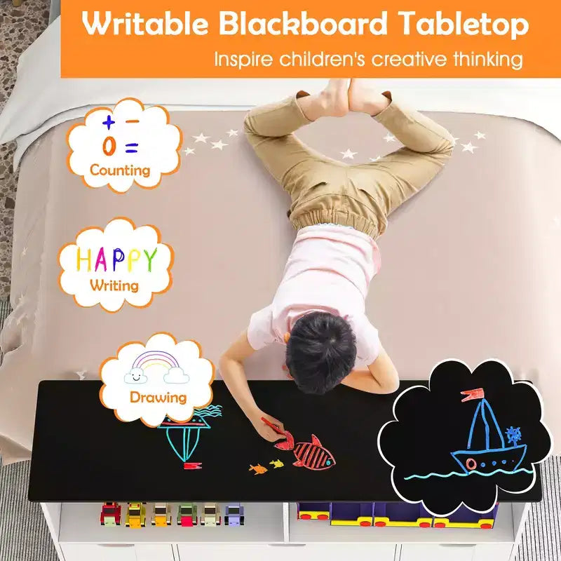 Costway Meuble de rangement jouets pour enfants Bibliothèque en bois Meuble TV avec tiroirs et plateau tableau noir