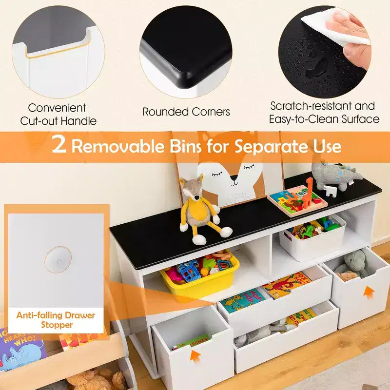 Costway Meuble de rangement jouets pour enfants Bibliothèque en bois Meuble TV avec tiroirs et plateau tableau noir