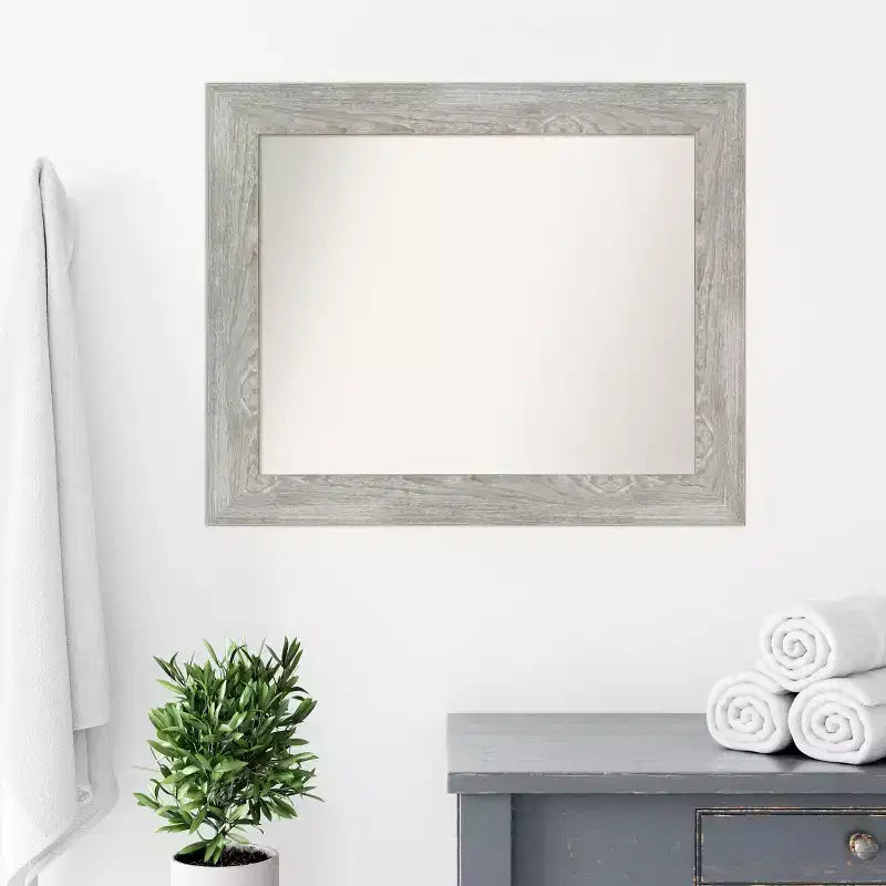 Miroir mural de salle de bain Amanti Art gris colombe, bords non biseautés