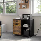 Yaheetech Meuble de classement vintage à 3 tiroirs avec prise et port de chargement USB Noir/Marron rustique