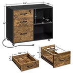Yaheetech Meuble de classement vintage à 3 tiroirs avec prise et port de chargement USB Noir/Marron rustique