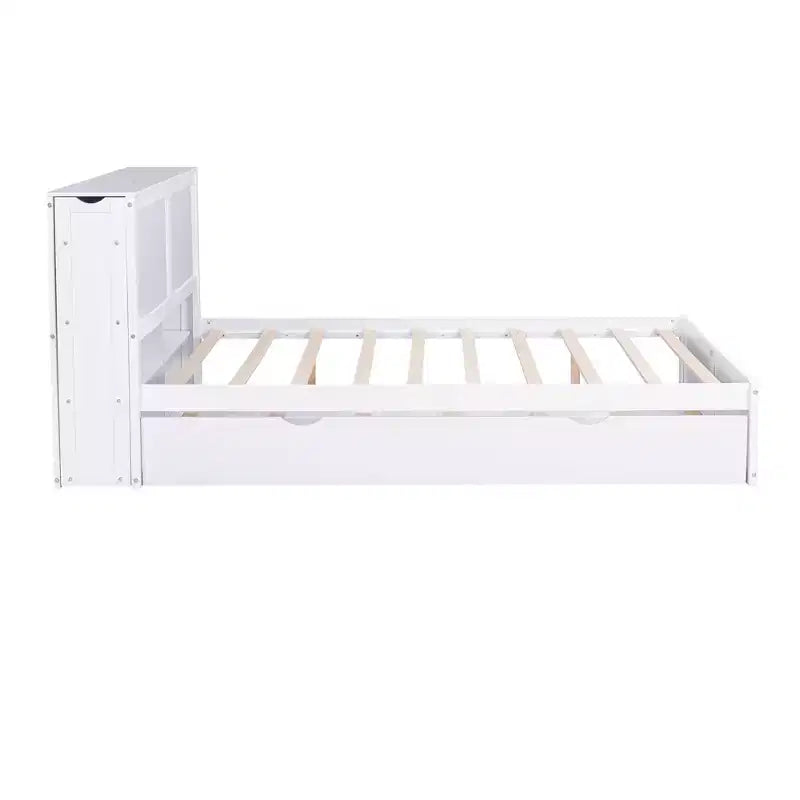 Lit plateforme de rangement avec étagères coulissantes et lit gigogne simple - ModernLuxe