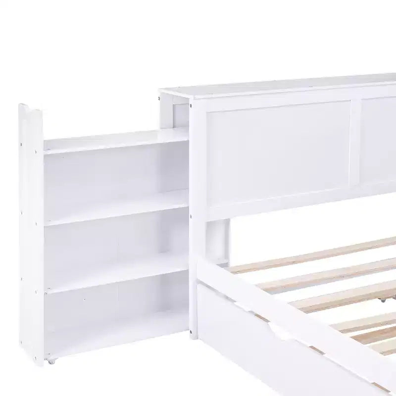 Lit plateforme de rangement avec étagères coulissantes et lit gigogne simple - ModernLuxe