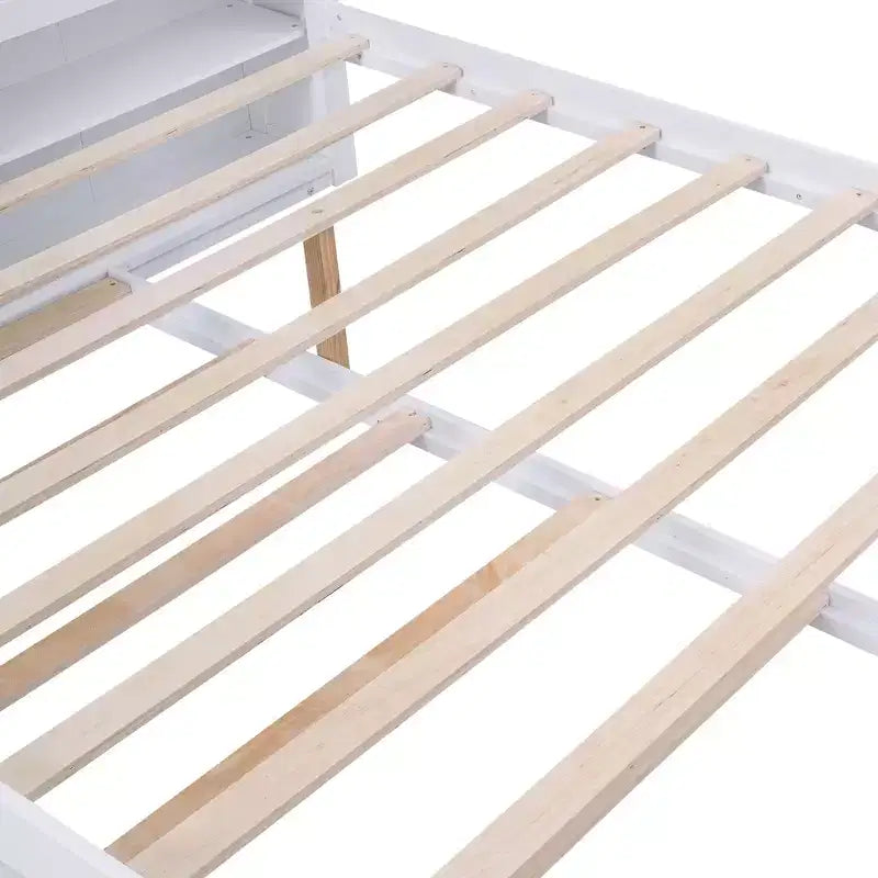 Lit plateforme de rangement avec étagères coulissantes et lit gigogne simple - ModernLuxe