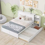 Lit plateforme de rangement avec étagères coulissantes et lit gigogne simple - ModernLuxe