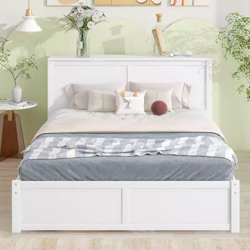 Lit plateforme de rangement avec étagères coulissantes et lit gigogne simple - ModernLuxe